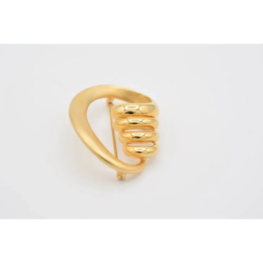 Vintage Abstract Twist Pin Brooch Brushed Gold Matte Shiny Chunky Heavy BinAT